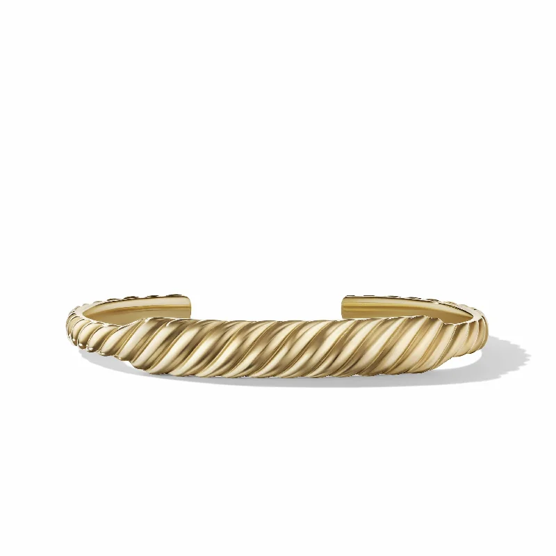 custom engraving bracelet for couples -Sculpted Cable Contour Cuff Bracelet in 18K Yellow Gold