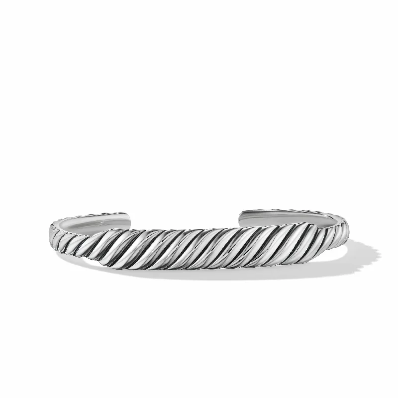 custom engraved bracelet for gifts -Sculpted Cable Contour Cuff Bracelet in Sterling Silver