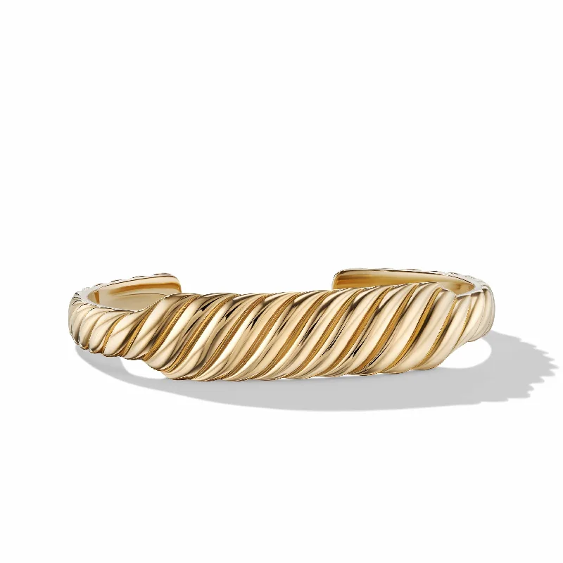 men’s chain bracelet for casual wear -Sculpted Cable Contour Cuff Bracelet in 18K Yellow Gold