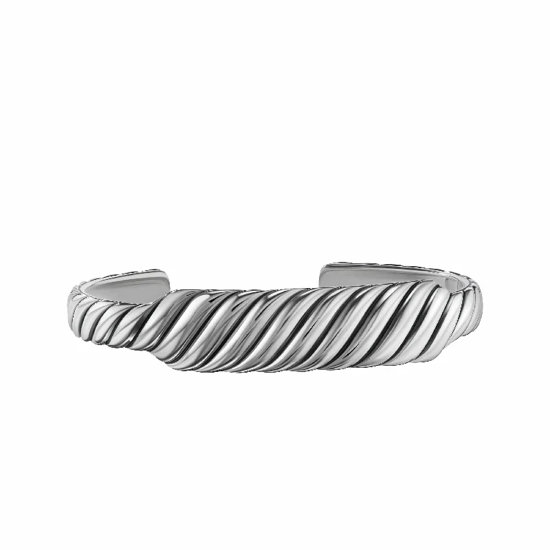 personalized initial bracelet for women -Sculpted Cable Contour Cuff Bracelet in Sterling Silver