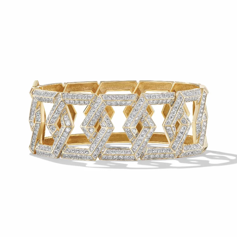 sterling silver bangle bracelet for women -Carlyle Bracelet in 18K Yellow Gold with Pave Diamonds