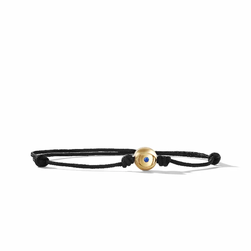 engraved bangle bracelet for women -Evil Eye Black Cord Bracelet with 18K Yellow Gold and Sapphire