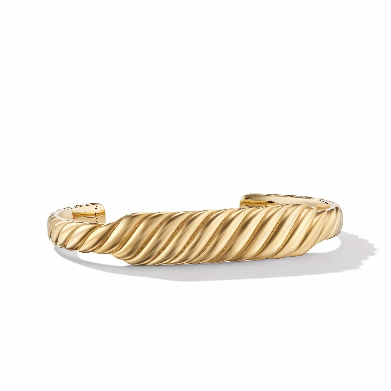 men’s stainless steel bracelet -Sculpted Cable Contour Bracelet in 18K Yellow Gold