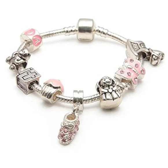 custom engraving bracelet for couples -Girl's Christening/Baptism Keepsake 'Little Angel' Silver Plated Charm Bracelet