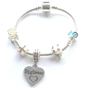 gemstone beaded bracelet for women -Big Sister Happy Birthday Princess Plated Charm Bracelet Gift