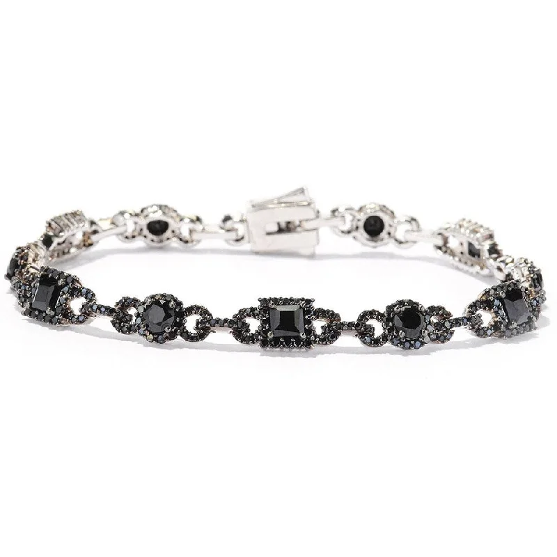 silver heart bracelet for women -Black Rhodium-plated Sterling Silver Black Spinel Alternating Link Bracelet