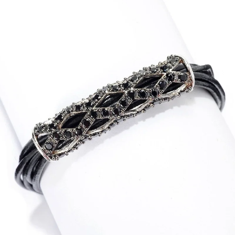 butterfly bracelet for women -Black Spinel Six-Strand Leather Cord Bracelet