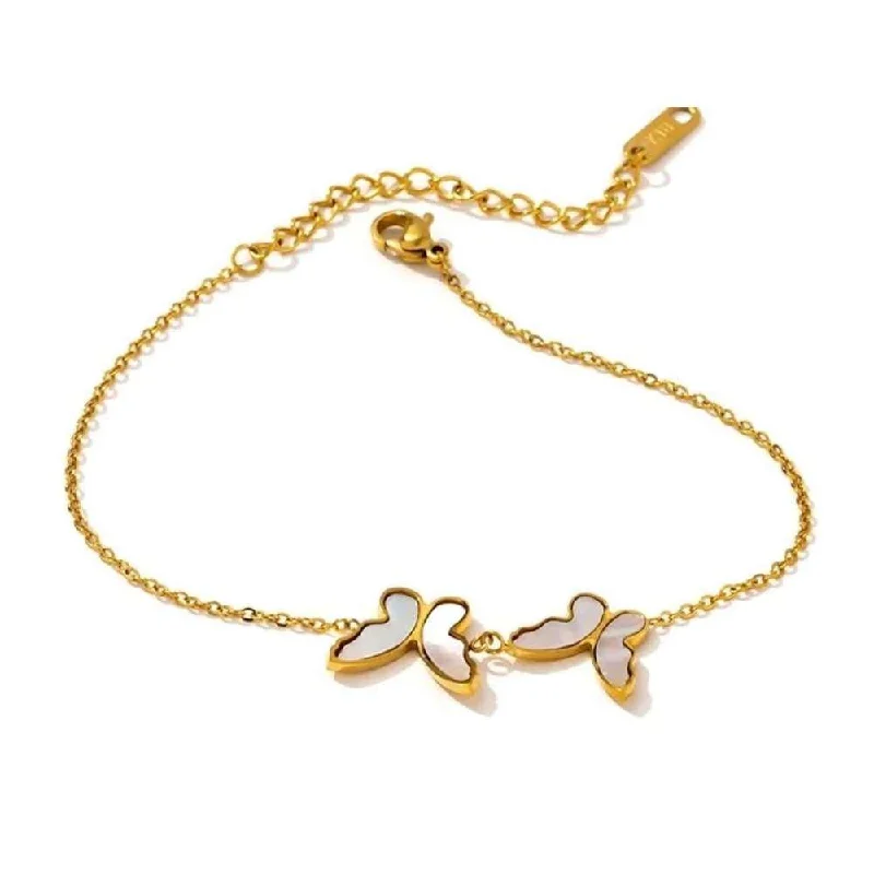 chunky bracelet for women -Butterfly Bracelet in Gold with Sea Shell Inlay Bracelet for Women