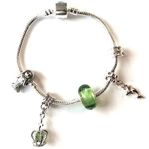 men’s cuff bracelet for casual wear -Green Fairytale Mermaid Silver Plated Charm Bracelet For Girls