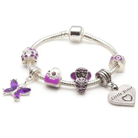 silver bracelet with charms for women -Little Sister Purple Fairy Dream Silver Plated Charm Bracelet