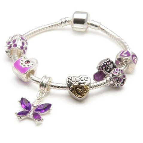 tennis bracelet for women -Niece Purple Fairy Dream Silver Plated Charm Bracelet