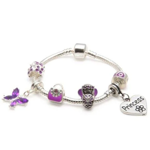 trendy bracelet for fashion lovers -Princess Purple Fairy Dream Silver Plated Charm Bracelet For Girls