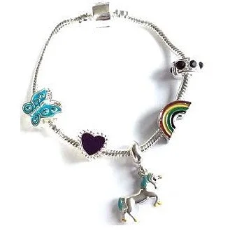 personalized initial bracelet for women -Magical Unicorn Silver Plated Charm Bracelet For Girls