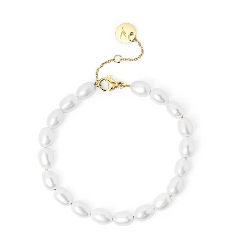 engraved couple bracelet for gifts -Crystal Pearl Bracelet