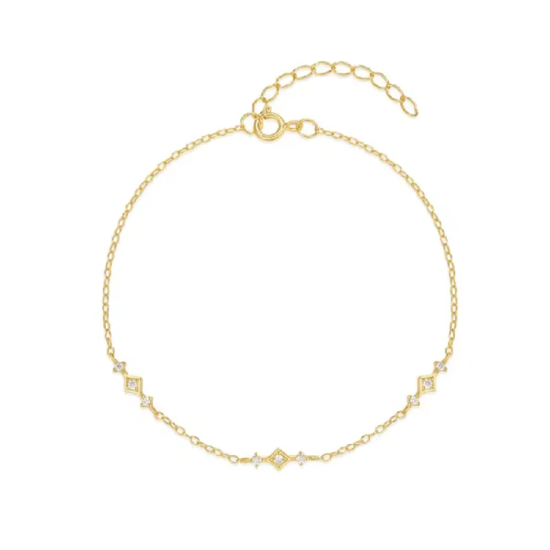 silver link bracelet for women -Dainty 18K Gold Plated Sterling Silver Chain Link Bracelet with Cubic Zirconia Accents