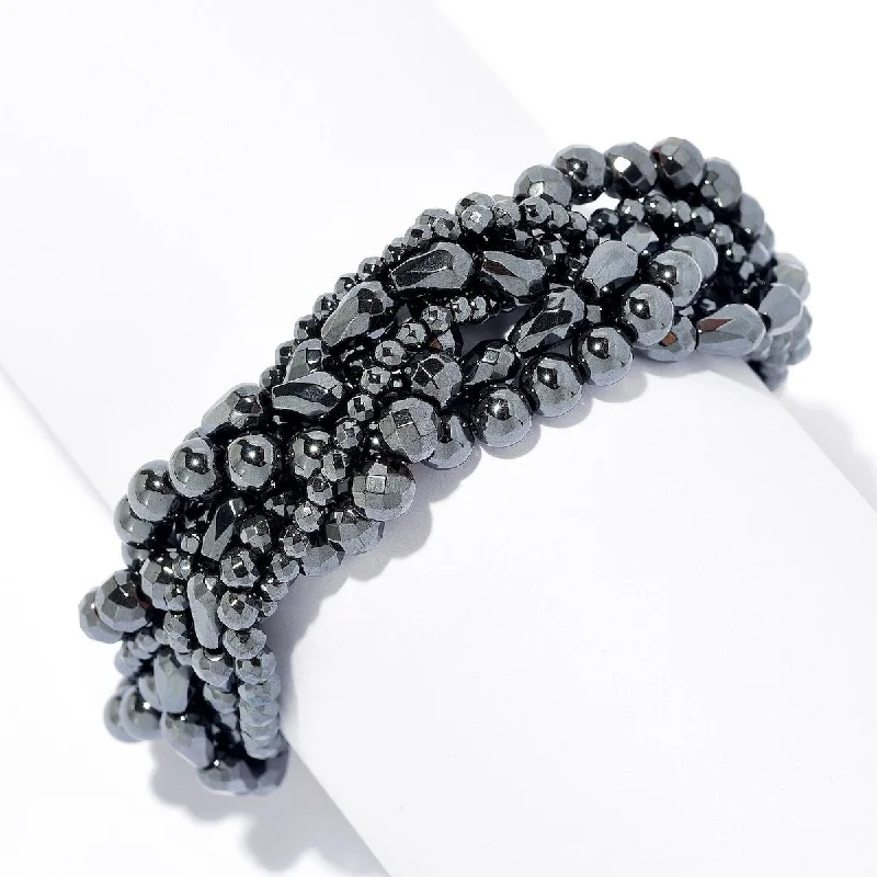 silver link bracelet for women -Dallas Prince Sterling Silver 8.75" Braided Hematite Bead Toggle Bracelet. Collection: Dallas by Night.