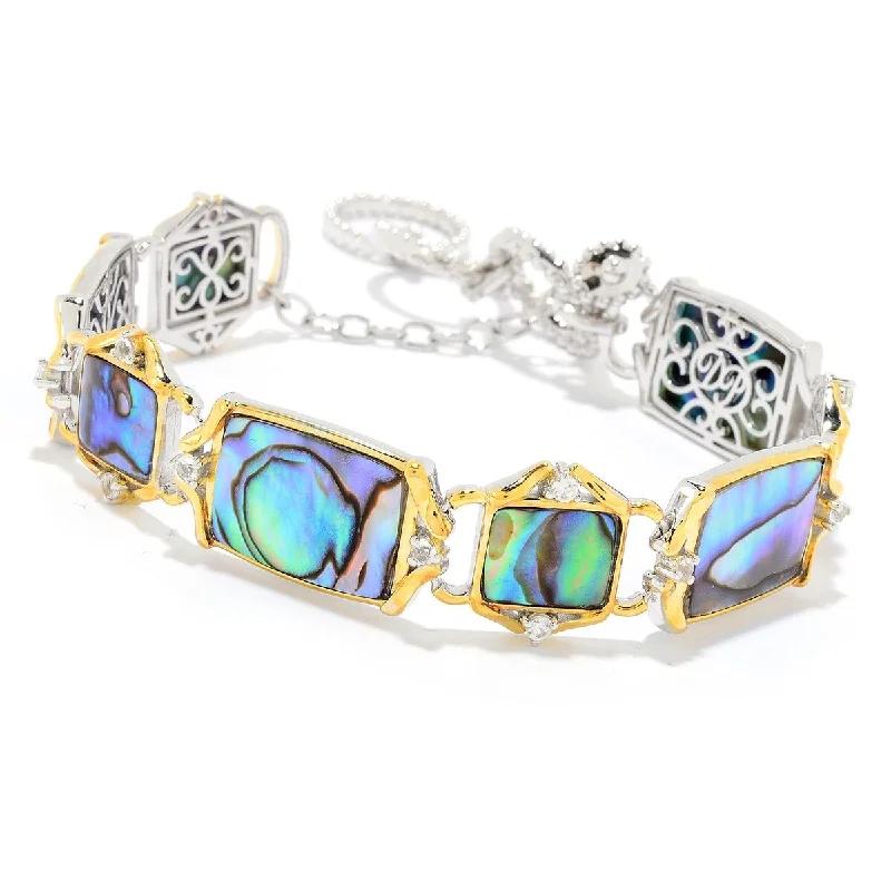 chunky bracelet for women -Dallas Prince Sterling Silver Abalone & Zircon Adjustable Toggle Bracelet