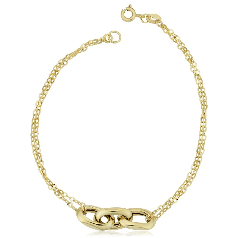 trendy gold bracelet for everyday wear -Fremada Italian 10k Yellow Gold Oval Links and Double Strand Forzatina Bracelet (7.5 inches)