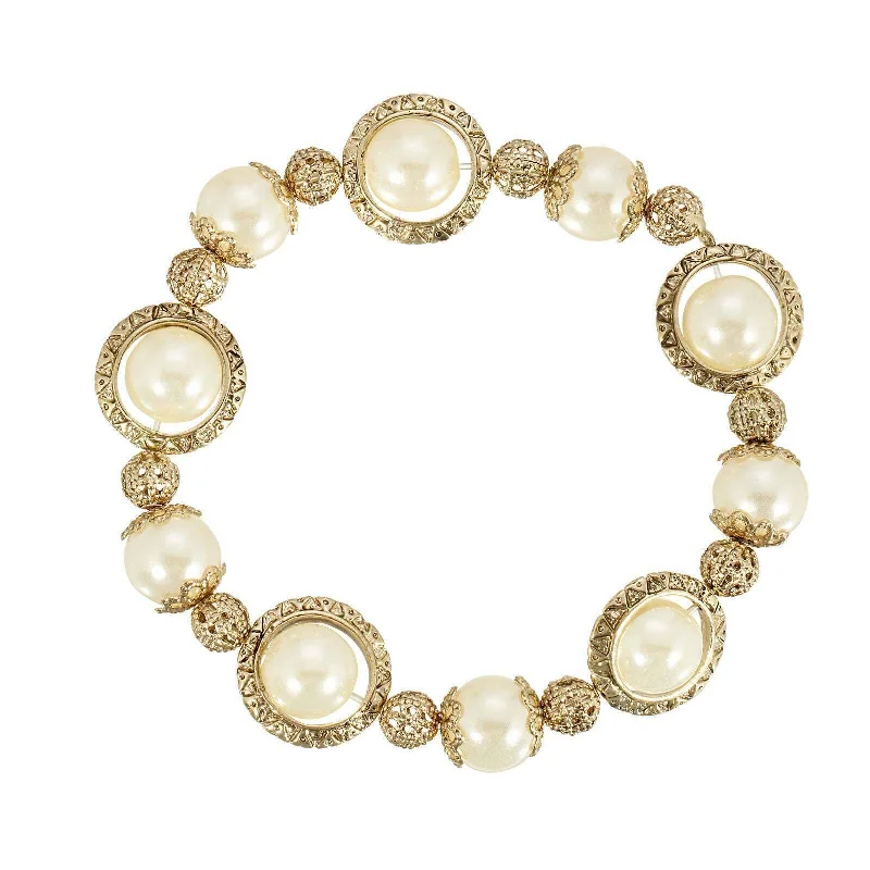 men’s woven bracelet for casual wear -1928 Jewelry Faux Pearl Filigree Ball Stretch Bracelet