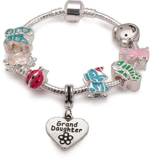 chunky beaded bracelet for women -Granddaughter Animal Magic Silver Plated Charm Bracelet Gift