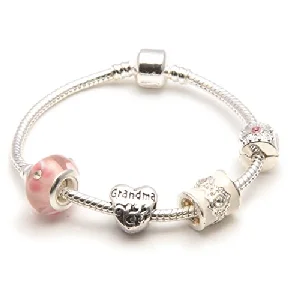 men’s leather bracelet with metal -Grandma 'Pink Parfait' Silver Plated Charm Bead Bracelet