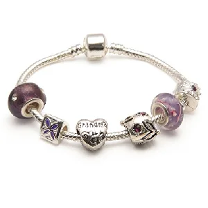 couple’s bracelet set for him and her -Grandma 'Purple Haze' Silver Plated Charm Bead Bracelet