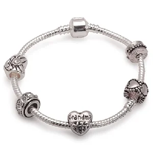 boho bracelet for women -Grandma 'Silver Romance' Silver Plated Charm Bead Bracelet