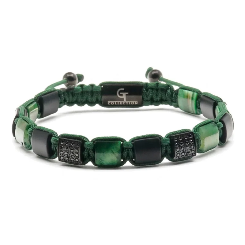 trendy charm bracelet for women -Men's GREEN TIGER EYE, MATTE ONYX Flat bead Bracelet