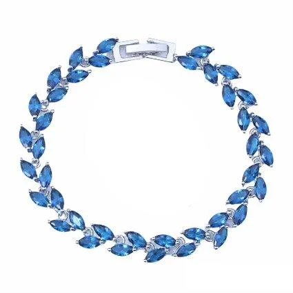 opal bracelet for women -Tennis Bracelet Blue Sapphire Marquise Cut Tennis Bracelet for Women with Blue Sapphire Cubic Zirconia