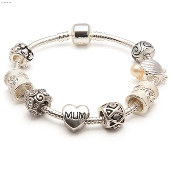 multi-layer bracelet for women -Mum 'Cascade Cream' Silver Plated Charm Bead Bracelet