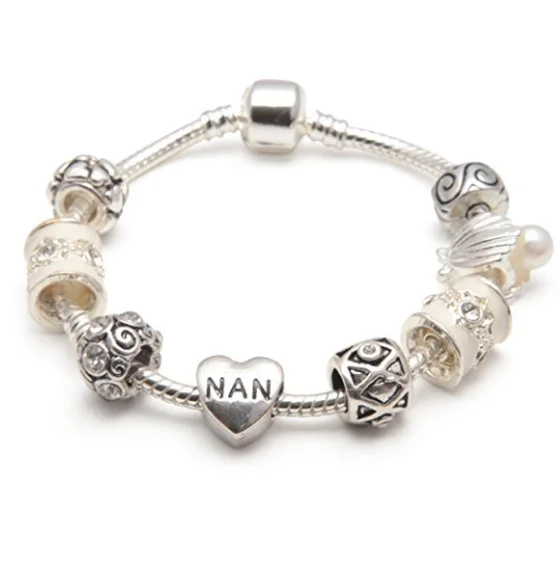 custom gemstone charm bracelet for gifts -Nan 'Cascade Cream' Silver Plated Charm Bead Bracelet