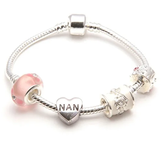 diamond bracelet for special occasions -Nan 'Pink Parfait' Silver Plated Charm Bead Bracelet