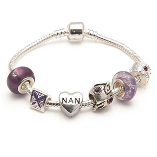 elegant gold bracelet for evening wear -Nan 'Purple Haze' Silver Plated Charm Bead Bracelet