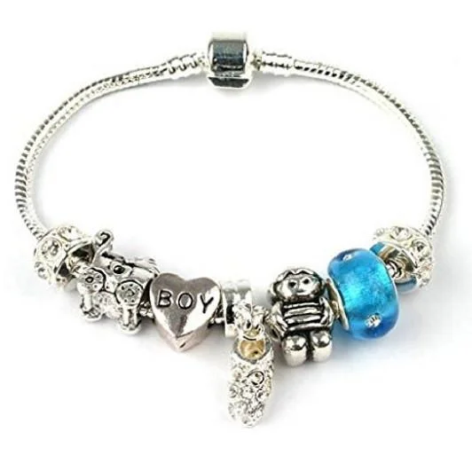 personalized charm bracelet for women -New Baby 'It's A Boy' Silver Plated Charm Bead Bracelet