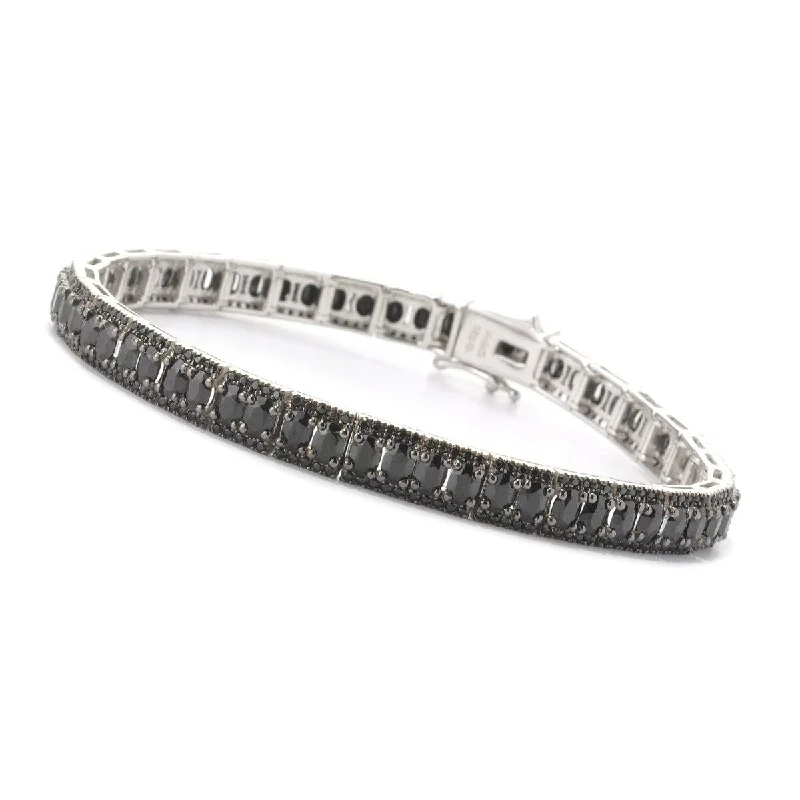 heart-shaped bracelet for gifts -Pinctore Sterling Silver 14.5ctw Black Spinel Oval & Round Tennis Bracelet