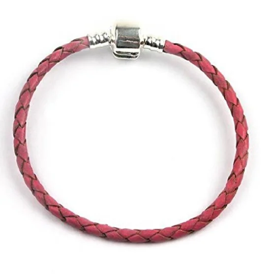 simple gold bracelet for everyday wear -Pink Braided Leather Bracelet 16cm-22cm