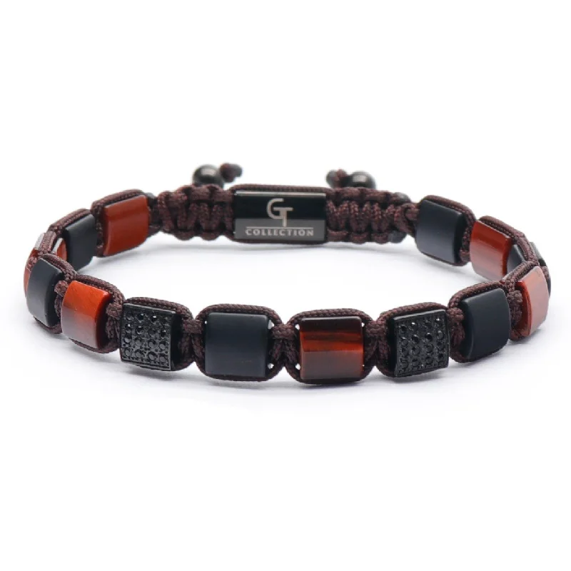 men’s beaded bracelet for fashion -Men's RED TIGER EYE, MATTE ONYX Flat bead Bracelet