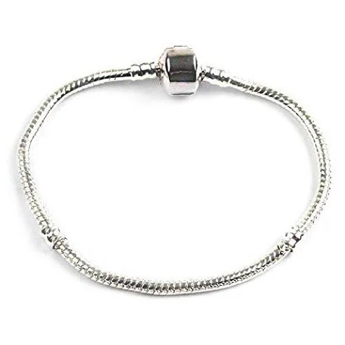 gold bangle bracelet for everyday wear -Silver Plated Snap Clasp Bracelet For Slide On/Off Charms and Beads