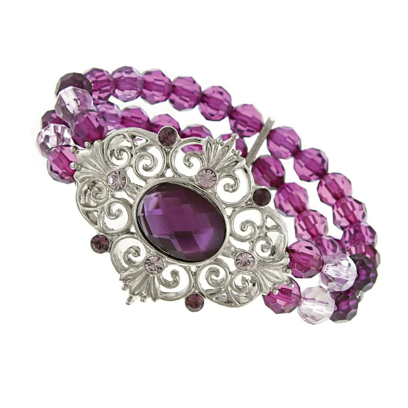 pearl bracelet for brides -1928 Jewelry Amethyst Stretch Bracelet