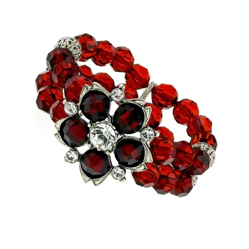 men’s chain bracelet for casual wear -1928 Jewelry Siam Red Crystal Beaded Flower Stretch Bracelet