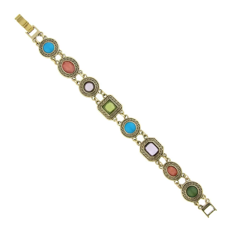 dainty bracelet for women -2028 Jewelry Brass Turquoise, Orange, Amethyst, And Green Bracelet