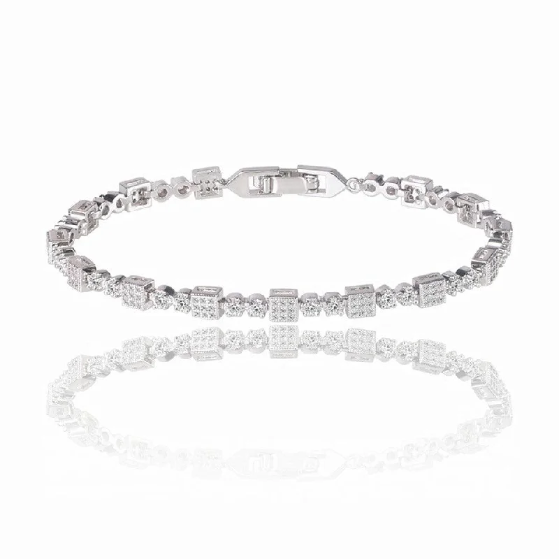 handmade bracelet for women -Square Tennis Bracelet for Women with White Diamond Cubic Zirconia