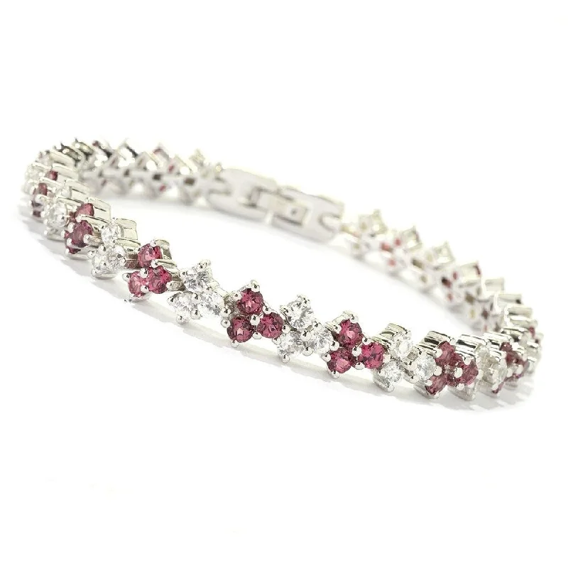 gemstone beaded bracelet for women -Ster Silver 12.5ct Pink Tourmaline, White Zircon Tennis Bracelet, 7.5'