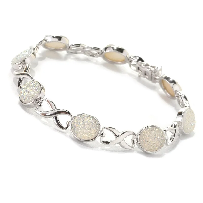 luxury pearl bracelet for special occasions -Sterling Silver 13.54Ctw Opal Drusy Chain & Links Bracelet