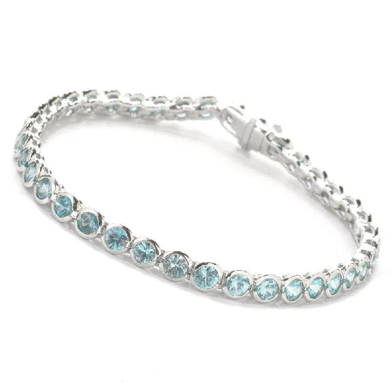 custom gemstone bracelet for gifts -Sterling silver 14ctw round blue zircon link bracelet, size 7.25" & 8"