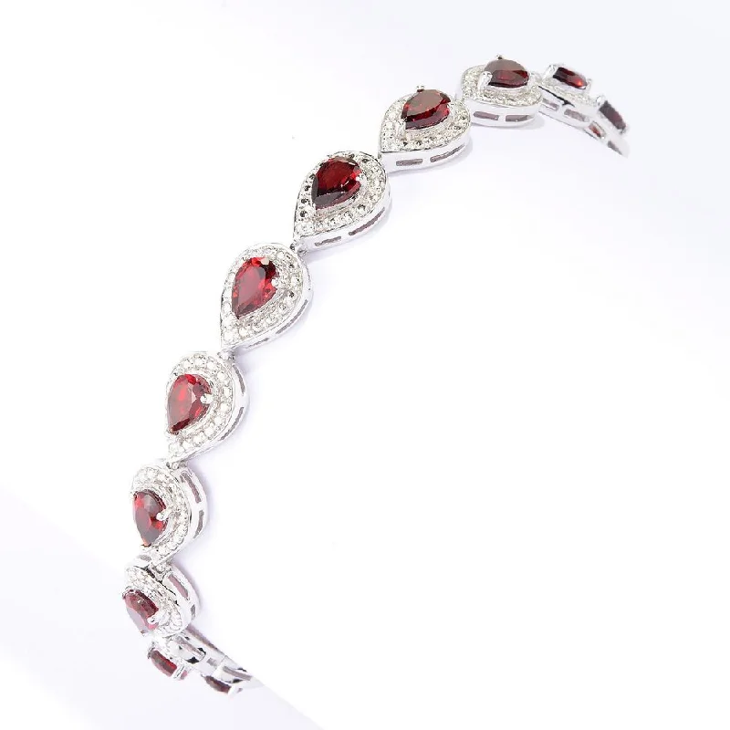 beaded bracelet for boho style -Sterling Silver 6.25ctw Garnet & White Zircon Line Bracelet