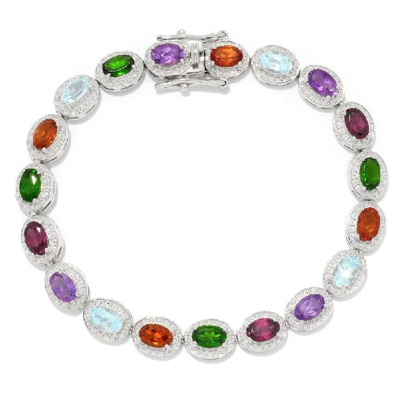 trendy bracelet for fashion lovers -Sterling Silver 7.25" 6 x 4mm Multi Gemstone Line Bracelet