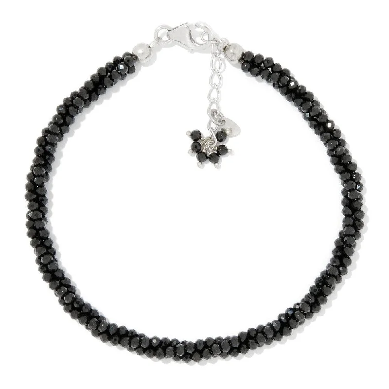 men’s chain bracelet for casual wear -Sterling Silver 7.25" Black Spinel Twisted Beaded Bracelet