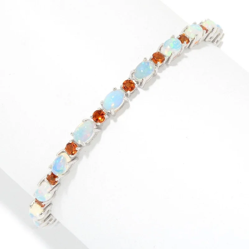 trendy gold bracelet for everyday wear -Sterling Silver 7.25" Ethiopian Opal & Madeira Citrine Line Bracelet