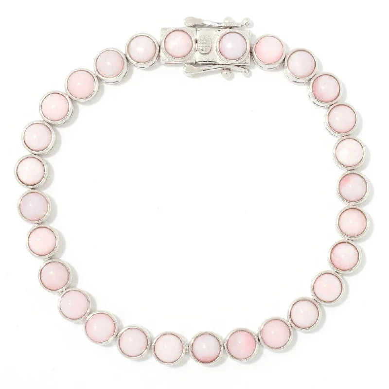 boho bracelet for women -Sterling Silver 7.25" Round Pink Opal Line Bracelet